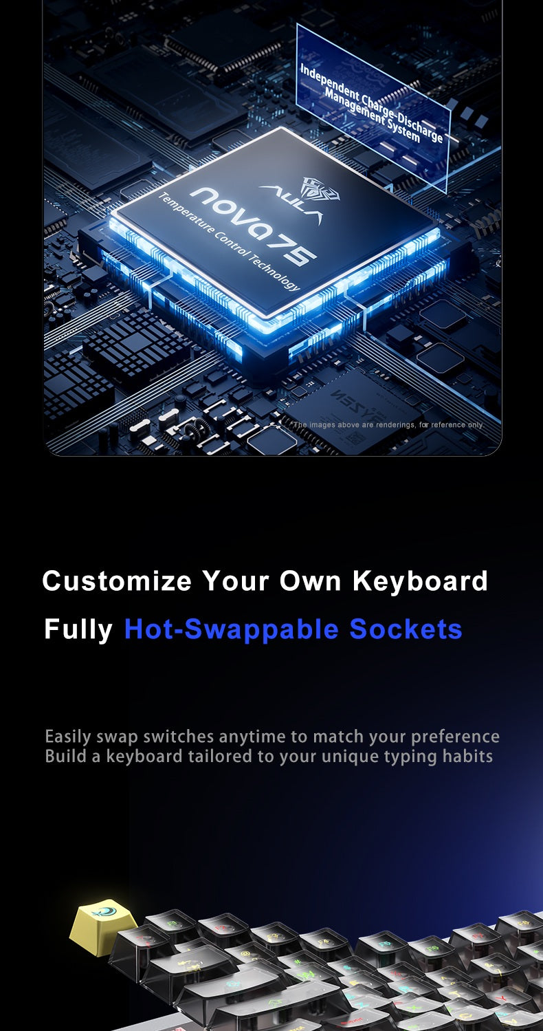 AULA NOVA75 Smart Screen Custom Mechanical Keyboard | Tri-Mode