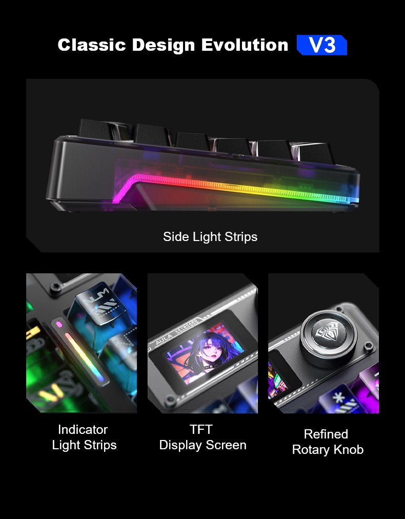AULA F98PRO V3 Customizable Keyboard |Tri-Mode | Smart Screen