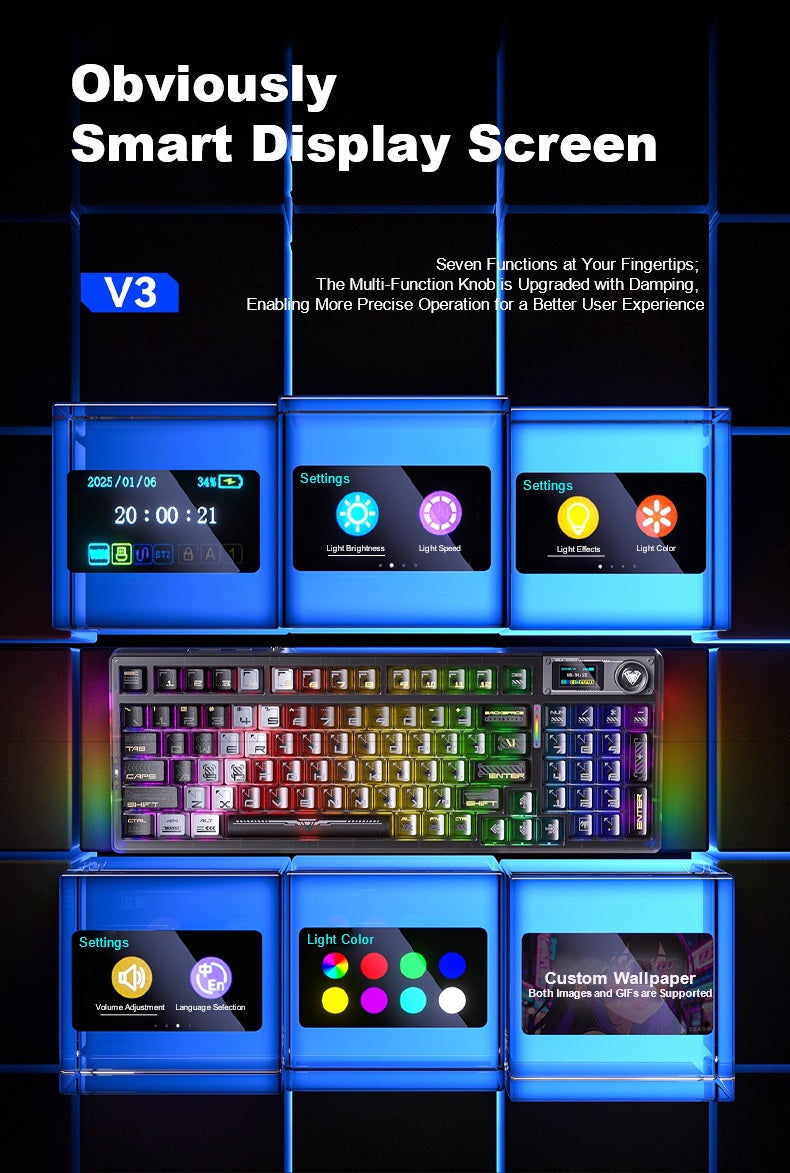 AULA F98PRO V3 Customizable Keyboard |Tri-Mode | Smart Screen