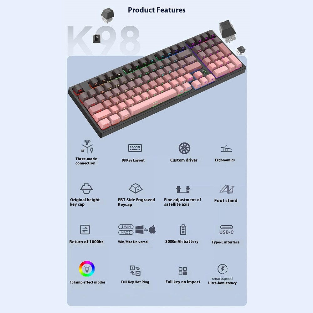 Y-FRUITFUL K98Pro Mechanical Keyboard | Triple-Mode 98-Key