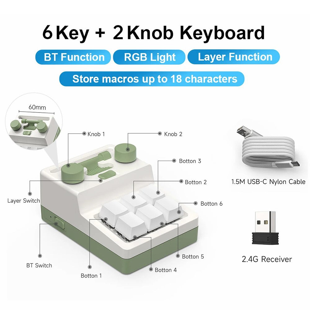 Bluetooth Mechanical Macro Pad | 6-Key Programmable RGB Knob