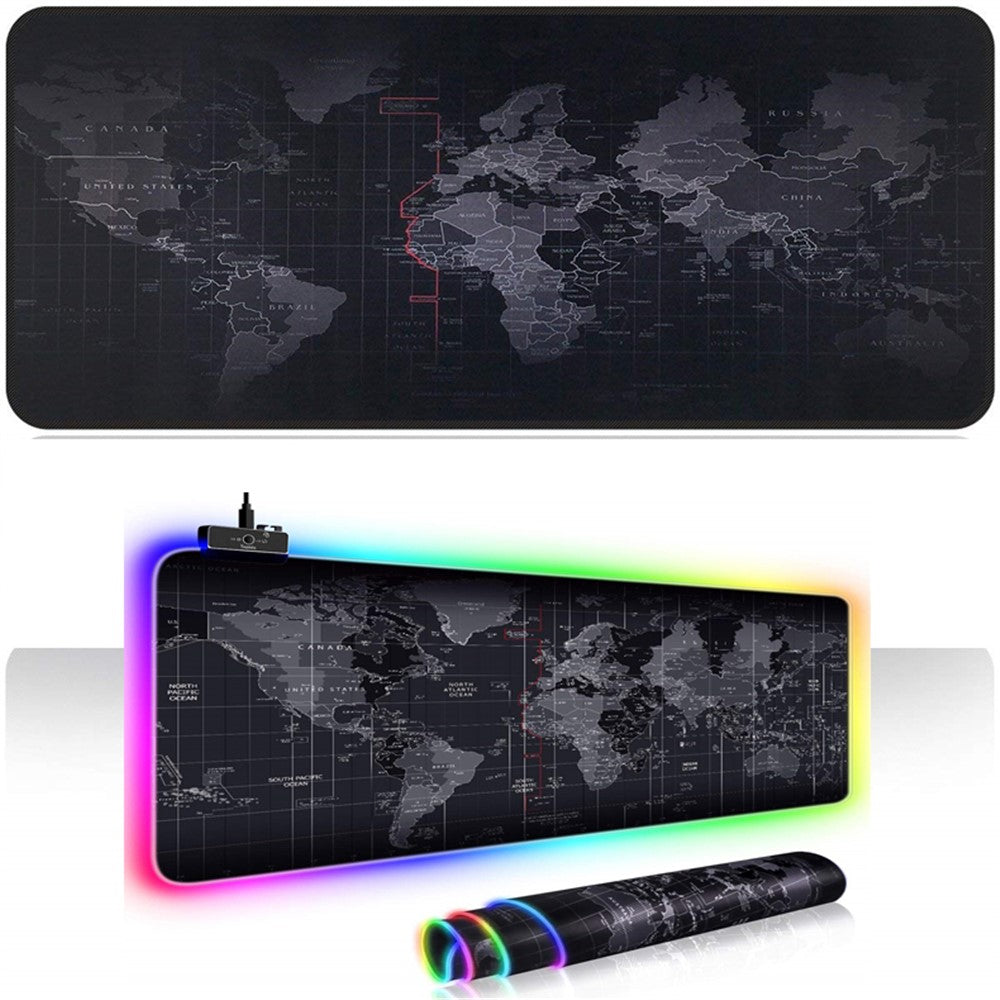 World Map RGB Gaming Mouse Pad | 14 Lighting Modes Large 800x300mm