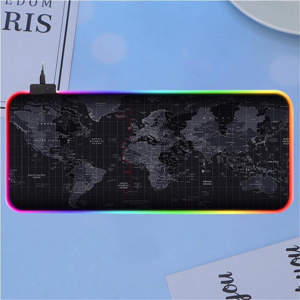 World Map RGB Gaming Mouse Pad | 14 Lighting Modes Large 800x300mm