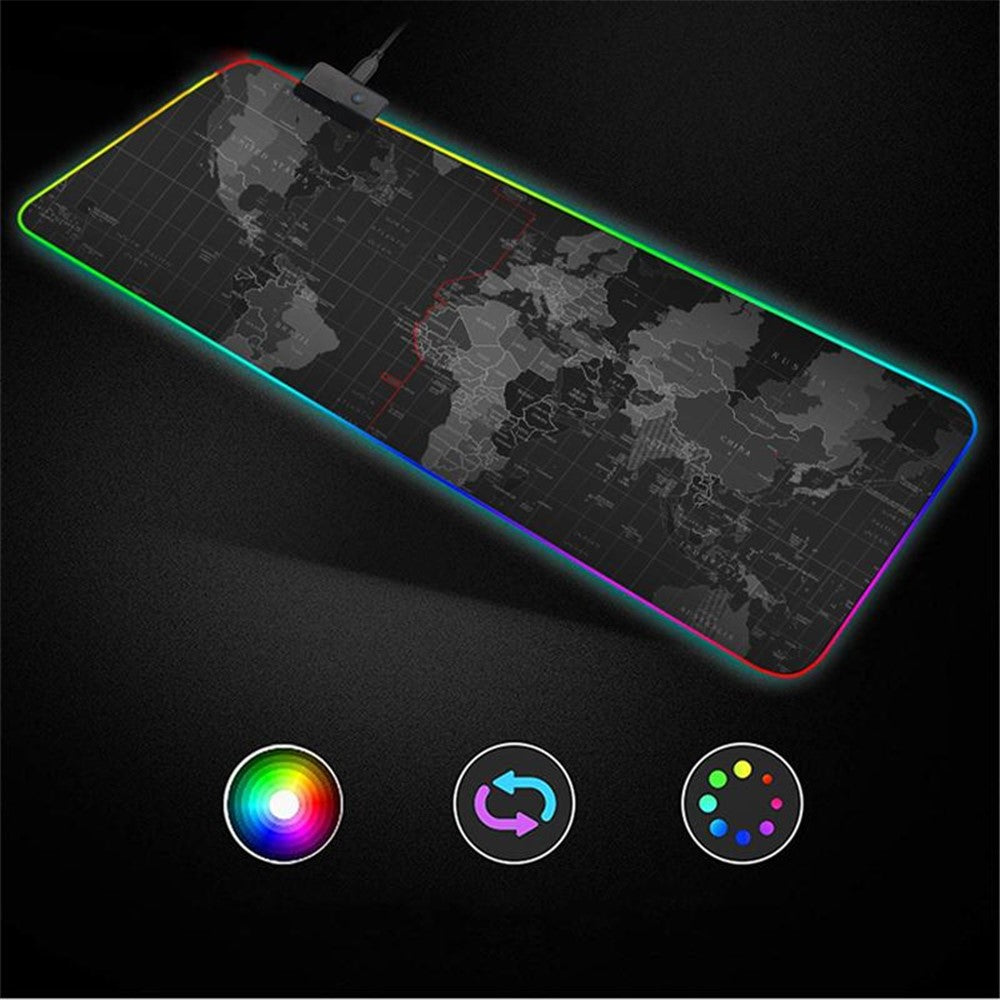 World Map RGB Gaming Mouse Pad | 14 Lighting Modes Large 800x300mm
