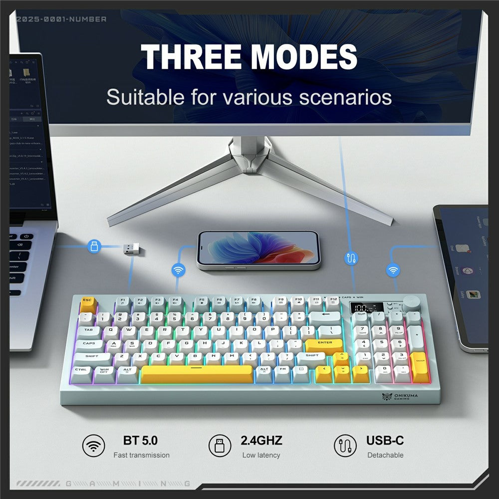 ONIKUMA G80 Tri-Mode Gaming Keyboard | 2.4G, Bluetooth & Wired | OLED Display & RGB Backlit