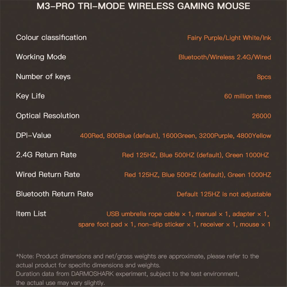 DARMOSHARK M3 Pro Tri-Mode 2.4G / USB-C / Bluetooth-compatible Mouse Wireless Gaming Mouse PAW3395 Chip for Laptop PC