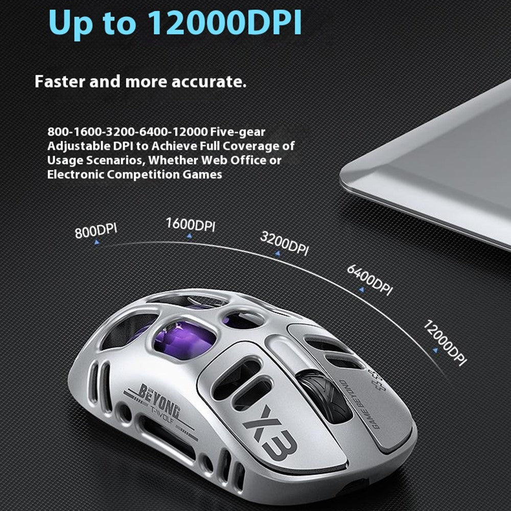 T-WOLF X3 Tri-Mode Gaming Mouse | 12000 DPI RGB Honeycomb Design
