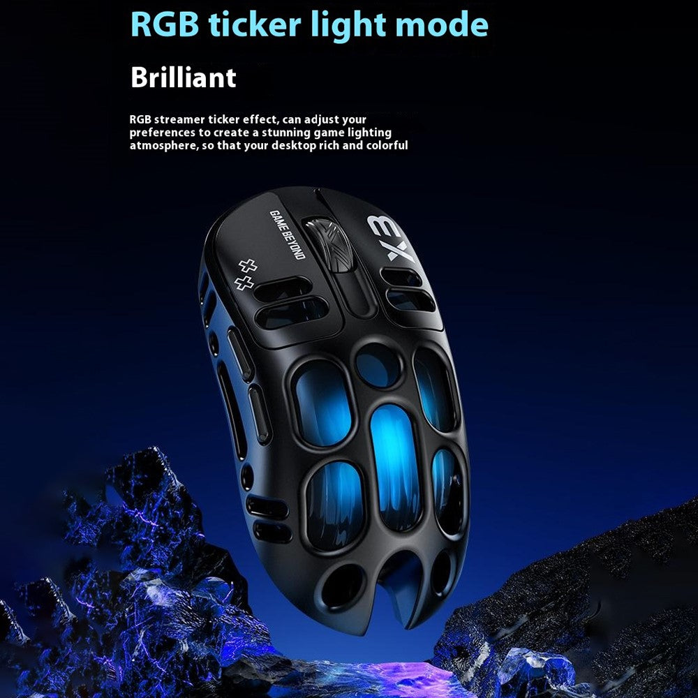 T-WOLF X3 Gaming Mouse Tri-Mode BT Wireless Hollow Design RGB Backlit Mechanical Mouse For Esports