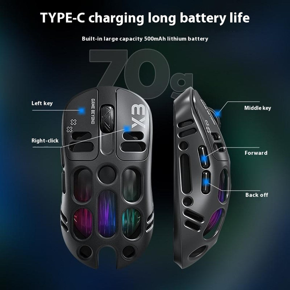 T-WOLF X3 Gaming Mouse Tri-Mode BT Wireless Hollow Design RGB Backlit Mechanical Mouse For Esports
