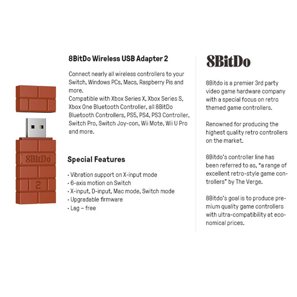 8BitDo USB Wireless Adapter 2 | Bluetooth Receiver for Xbox, PS5, PS4 & Switch