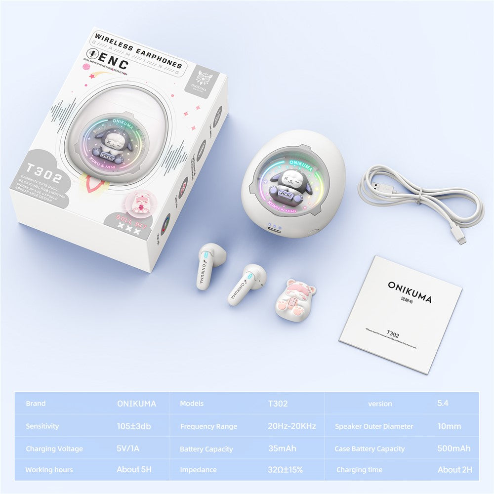 ONIKUMA T302 Cute Space Capsule Bluetooth-compatible Headset HiFi Music Wireless Earphones