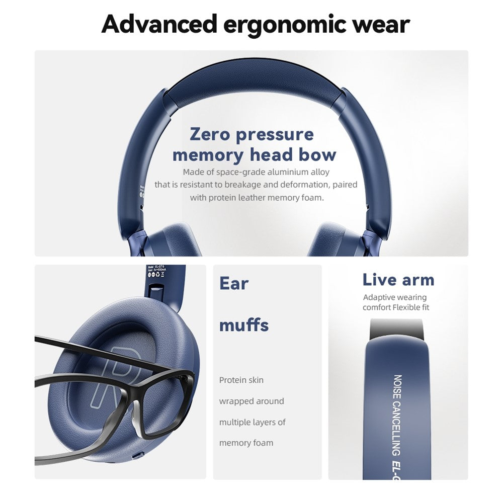 EL-GT6 ANC Noise Cancelling Low Latency Gaming Headset HiFi Sound Over Ear Bluetooth-compatible Headphones