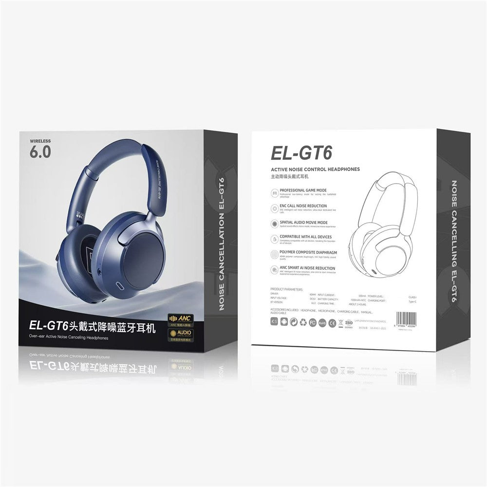 EL-GT6 ANC Noise Cancelling Low Latency Gaming Headset HiFi Sound Over Ear Bluetooth-compatible Headphones