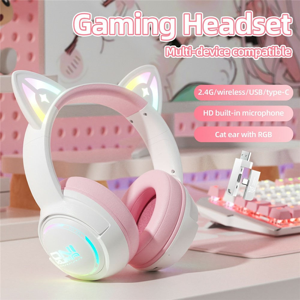 ONIKUMA GT838 Cat Ear Gaming Headset | Tri-Mode Wireless RGB