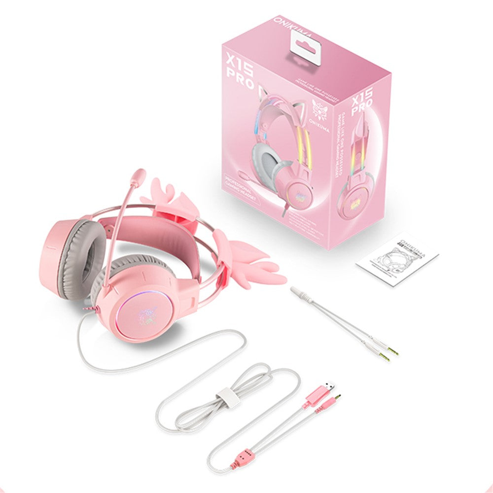 ONIKUMA X15 Pro Wired Gaming Headphones with RGB Light Antlers Design Stereo Surround Headset for Computer PC Gamer