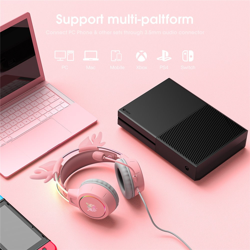 ONIKUMA X15 Pro Wired Gaming Headphones with RGB Light Antlers Design Stereo Surround Headset for Computer PC Gamer